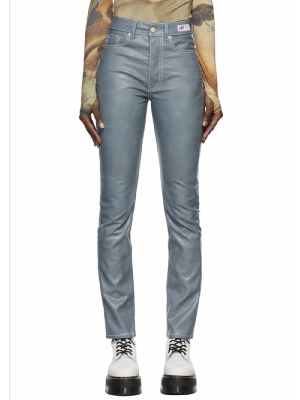 EYTYS Womens Solstice Vegan Leather Straight Leg Jeans Pants Gray Hi-Rise 24x32